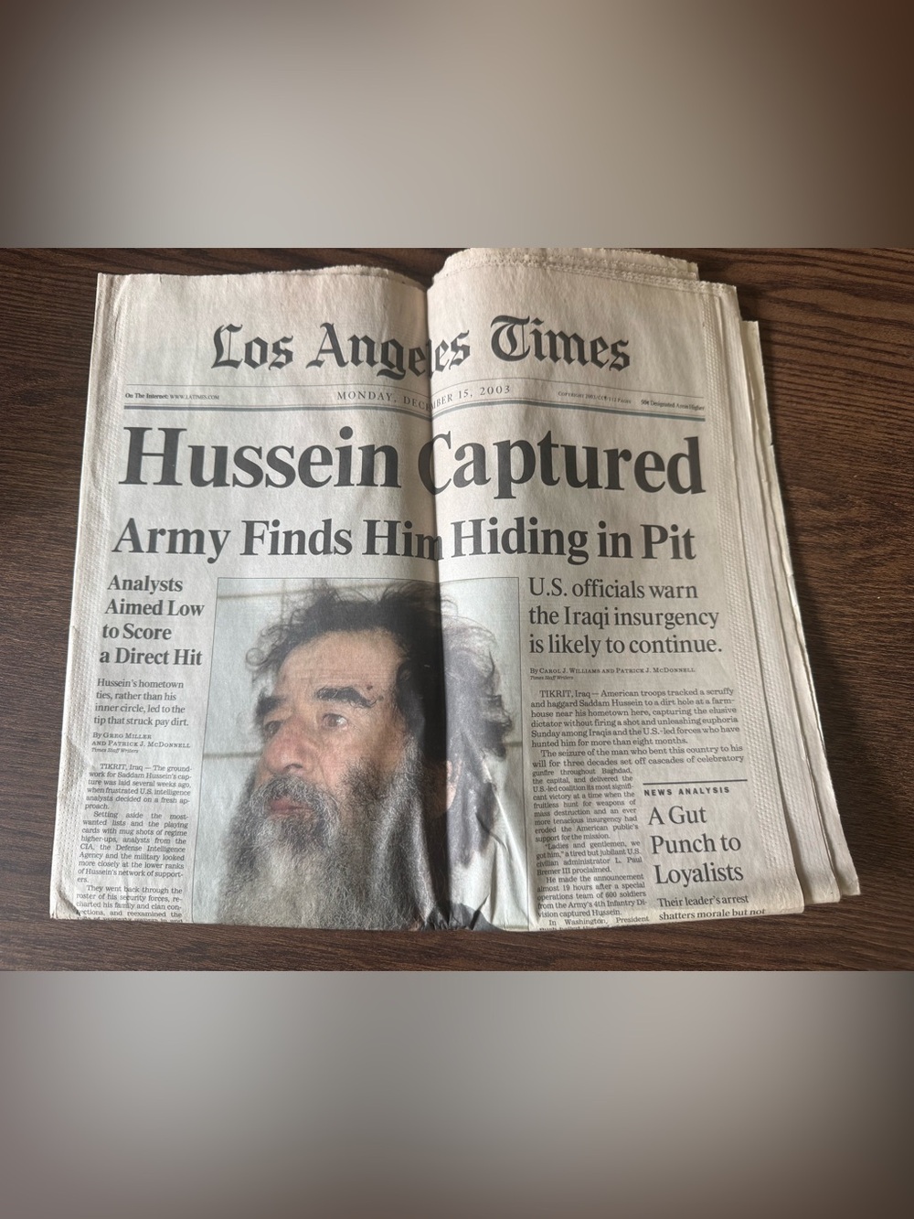 LA Times Sadam Hussein Captured headlines paper